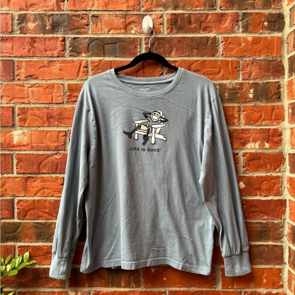 Life Is Good Mens XL Gray Long Sleeve Sleep Shirt Pajama